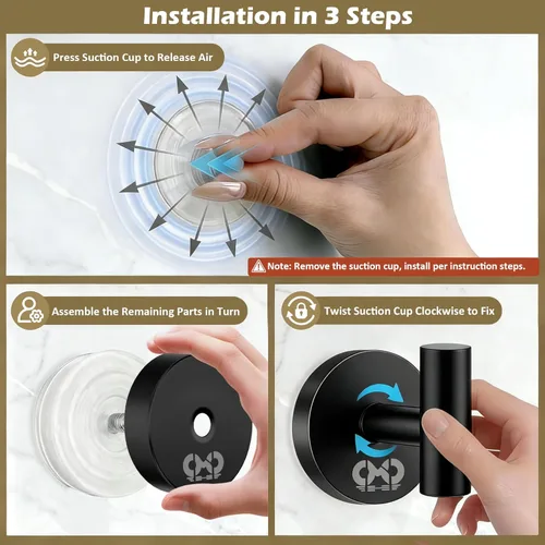 Miniatura 5 de Paquete de 4 ganchos de ventosa resistentes, sin taladro y ganchos de ducha extraíbles para ducha interior, pared, ventana de vidrio, azulejos