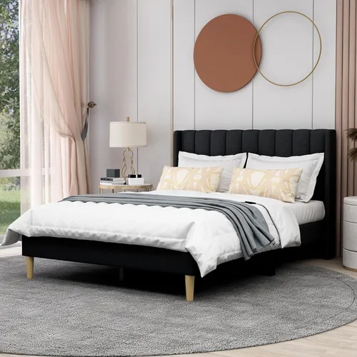 Miniatura 23 de AGARTT Marco de Cama Plataforma Tapizada Tamaño Queen con Cabecero y Pie de Cama/Soporte de Listones de Madera/No Necesita Somier/Fácil Montaje