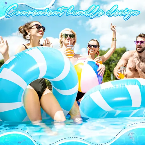 Miniatura 5 de WinnerWhy 2 anillos de natación grandes azules con asas de 47.24 pulgadas, tubo inflable clásico a rayas para piscina inflable para adultos