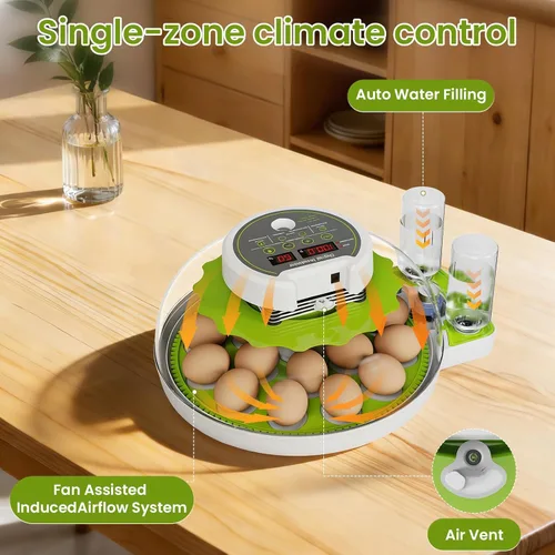 Miniatura 6 de Incubadora de 18 huevos con giro automático de huevos y control de humedad, vista panorámica HD, vela integrada para incubar pollo, pato, granjas