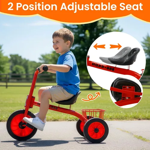 Miniatura 4 de Triciclo para niños de 3 a 8 años, asiento ajustable para niños, triciclo preescolar con ruedas de goma y cesta de almacenamiento, regalos