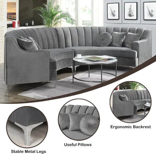 Miniatura 25 de Legend Vansen L - Sofá de terciopelo semicírculo de 141.34 pulgadas, sofá modular curvado de gran tamaño para sala de estar, oficina, apartamento