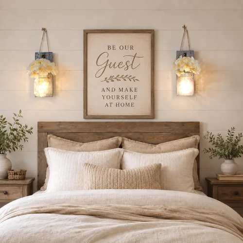 Miniatura 9 de Decoración rústica de madera para colgar en la pared con tira de luces LED para sala de estar y dormitorio modernos, estilo campestre inspirador