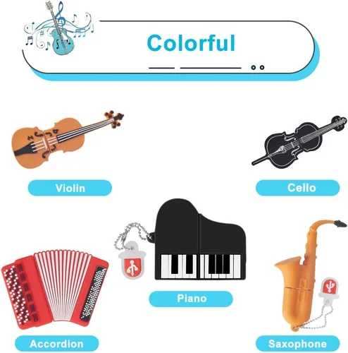 Miniatura 3 de BorlterClamp - Memoria USB de 16 GB, paquete de 5 unidades con bonito patrón de instrumentos musicales, regalo de unidad USB para estudiantes