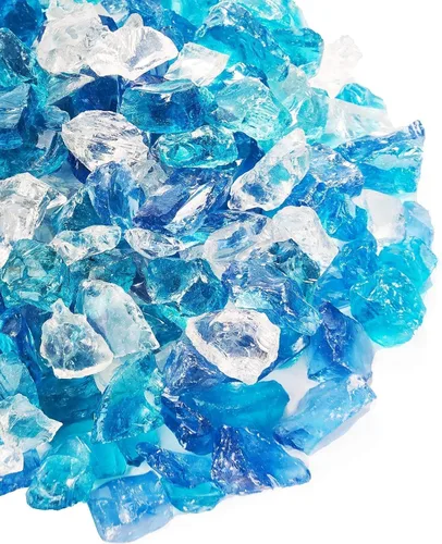 NUPICK Fire Glass - Mezcla mixta Bahama de 20 libras para hoguera y chimenea de gas, roca de vidrio templado de 1/2-3/4 pulgadas en azul y blanco