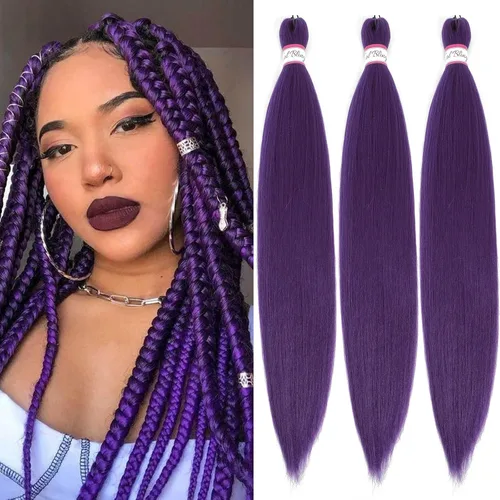 Miniatura 21 de Col bling Cabello trenzado preestirado de 28 pulgadas, 3 paquetes de extensiones de cabello largo para mujer, trenzas de caja, cabello preestirado