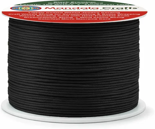 Miniatura 6 de Cuerda Mandala Crafts 0.03 pulgadas 109 yardas para hacer joyería, artesanía, macramé, cuerda de algodón encerado Negro