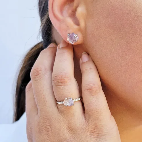 Miniatura 34 de Natural raw gemstone stud earrings with white gold over 925 sterling silver, 6 to 7mm rough genuine quality birthstone gift for her, Uniquelan