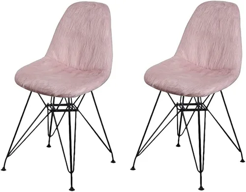 Miniatura 23 de GIA Juego de 1 funda de piel sintética con patas de metal contemporáneas sin brazos y funda extraíble para silla, color rosa champán
