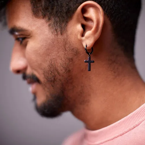 Miniatura 4 de Juego de 16 pares de aretes para hombre, acero inoxidable de alta calidad, hipoalergénicos y elegantes, aretes de cruz para hombre, juego de aretes