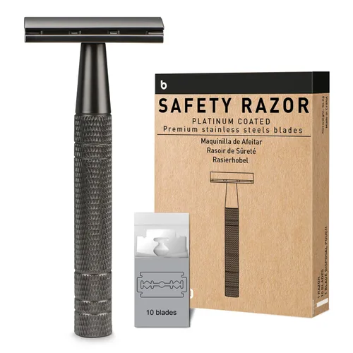 Miniatura 10 de Maquinilla de afeitar de seguridad azul, navajas de una sola hoja para hombres Reusable Metal Razor, with 10 Platinum Coated Double Edge Blades