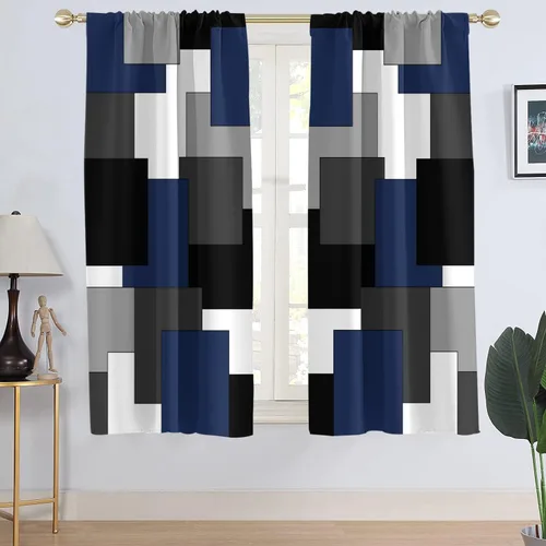 Miniatura 19 de AAtter Cortina de Ventana Verde Azulado y Negro Turquesa Aguamarina Gris Blanco Abstracto Moderno Oscuro Masculino Sala de Estar Dormitorio Cortinas