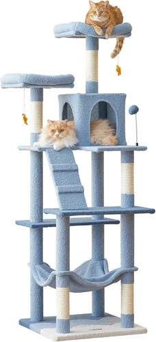 Miniatura 11 de MWPO - Árbol para gatos, multiestructura para gatos grandes con postes rascadores de sisal, plataforma acolchada, hamaca y condominio, torre Marrón