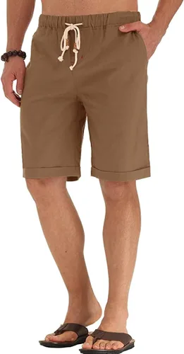 Miniatura 5 de Sailwind Pantalones cortos de lino para hombre, pantalones cortos casuales de playa con cordón
