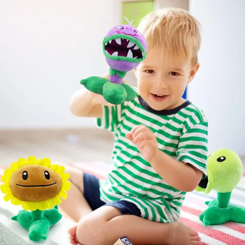 Miniatura 7 de Maikerry Juguete de peluche de 3 piezas de plantas y zombies vs peluche, figura de PVZ de 8 pulgadas de alto para niños, gran regalo para niños