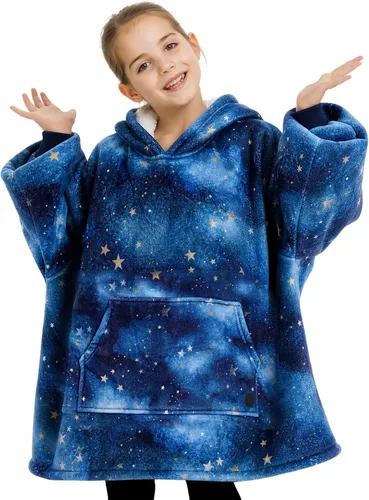 Miniatura 26 de Three Poodle - Manta con capucha portátil para niños, sudadera de sherpa de gran tamaño con capucha gigante, manta con capucha cálida y acogedora