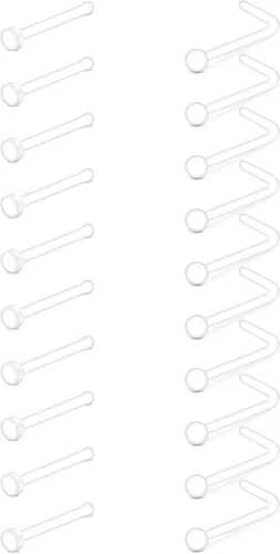 Miniatura 2 de D.Bella Aretes de nariz transparentes de 0.71 oz y 0.71 onzas (0.63 oz), en forma de L, aros de nariz Bioflex, pasadores de nariz rectos, retenedor
