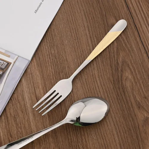 Miniatura 4 de Juego de cubiertos de 16 piezas de acero inoxidable 18/0 plateado con mango dorado, multiuso para el hogar, cocina, restaurante, hotel, servicio