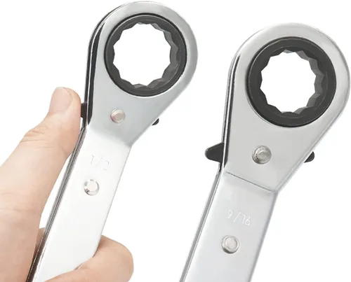 Miniatura 5 de Llave de trinquete universal reversible de 1/2-9/16 pulgadas, extremo de caja imperial de doble desplazamiento, acero Cr-V cromado mate, resistente