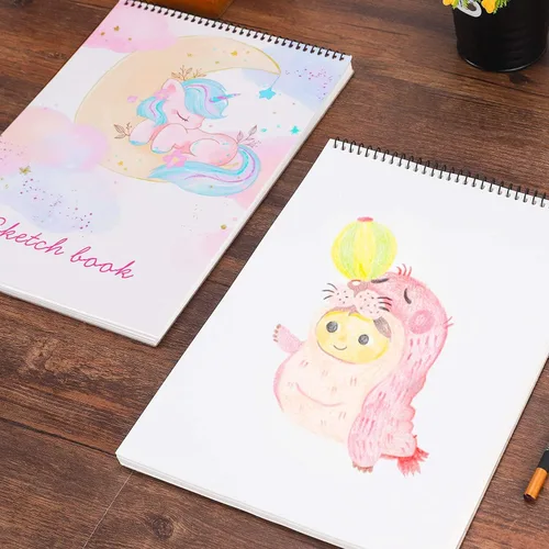 Miniatura 7 de Cuaderno de bocetos, 100 páginas (50 hojas), bloc de bocetos de artista encuadernado en espiral, papel de dibujo sin ácido para dibujo, pintura