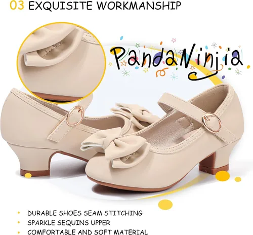 Miniatura 73 de PANDANINJIA Vestido de jada para niñas y niños pequeños, zapatos de princesa Mary Jane con tacones con lazo para fiesta, boda, boda