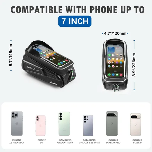 Miniatura 5 de Bolsa para Soporte de Teléfono para Bicicleta Alphantino - Estuche Rígido Impermeable de Gran Capacidad para Tubo Superior, Marco Frontal