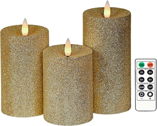 Miniatura 19 de Velas de pilar sin llama parpadeantes con temporizador remoto, velas LED que funcionan con pilas de hasta 400 horas, velas de cera real con llama