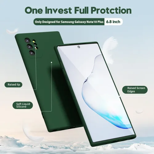 Miniatura 3 de oakxco Funda para teléfono Samsung Galaxy Note 10 Plus con agarre de silicona líquida, linda cubierta de gel suave de goma TPU lisa delgada y Verde