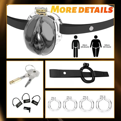 Miniatura 6 de Jaula de castidad masculina impresa en 3D con engranaje y accesorios de TPE suave, juguetes sexuales para adultos, herramienta esclava, dispositivos