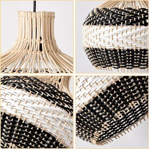 Miniatura 7 de Arturesthome Lámpara colgante de ratán para isla de cocina, candelabro de mimbre, pantalla de techo colgante tejida a mano para sala de estar