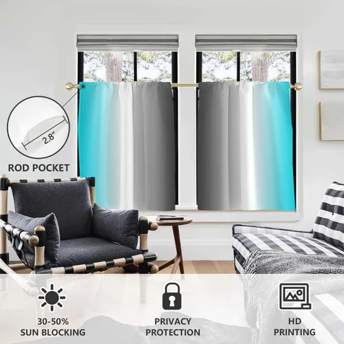 Miniatura 3 de AAtter Cortinas de ventana color verde azulado turquesa para cocina, blanco, azul, gris aguamarina, degradado, gris, negro, degradado, pequeño