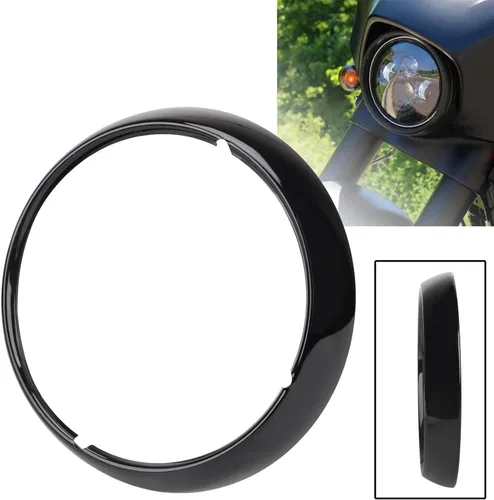 Miniatura 2 de 7 pulgadas de metal negro faro cabeza bisel faro adorno adorno anillo cubierta para Harley Touring Road King Electra Street Glide FLHT FLHR