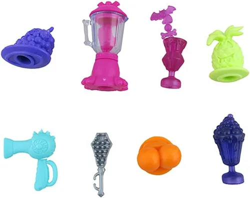 Piezas de repuesto para Monster High Deluxe Bus Playset - FCV63 ~ Bolsa de accesorios de repuesto ~ Bebidas de frutas, secador de pelo, licuadora