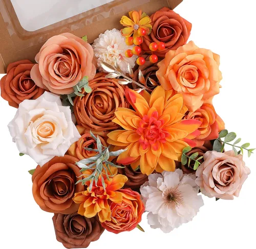 Miniatura 39 de Floweroyal Flores artificiales, rosas falsas, dalia con tallos para ramos de novia, baby shower, arreglo floral, centros de mesa, decoración