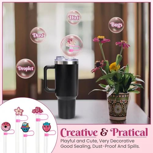 Miniatura 3 de Paquete de 6 fundas de silicona para popotes compatibles con vasos Stanley de 30 y 40 onzas y botellas de agua, tapas de popote reutilizables, a