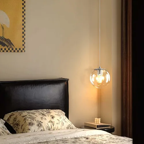 Miniatura 30 de ykolupty Escalera LED de 10 luces LED moderna con globo de cristal, lámpara colgante grande para techos altos, accesorios de iluminación de entrada