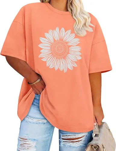 Miniatura 8 de Blusas de Talla Grande Casuales Camisetas Oversized para Mujeres Ajuste Holgado Cuello Redondo Blusas Camisetas Básicas de Verano Tees