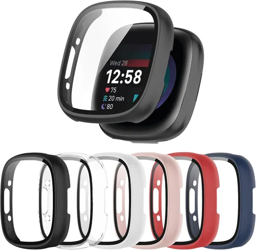 Paquete de 6 fundas protectoras de pantalla para Fitbit Sense 2 / Versa 4 [cobertura completa], parachoques de policarbonato duro, accesorios de