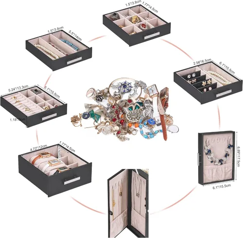 Miniatura 3 de ANWBROAD Large Jewelry Box Women Jewelery Organizer Box Jewelry Holder Organizer Jewelry Storage Case for All Jewelry with Lock Mirror for Necklaces