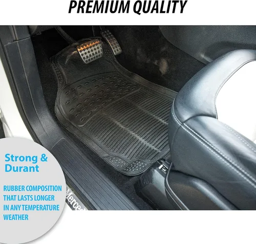 Miniatura 6 de ZONETECH Alfombras de goma para interior de automóvil, para todo tipo de clima, 3 piezas ajustables, impermeables, inodoras, negras, super