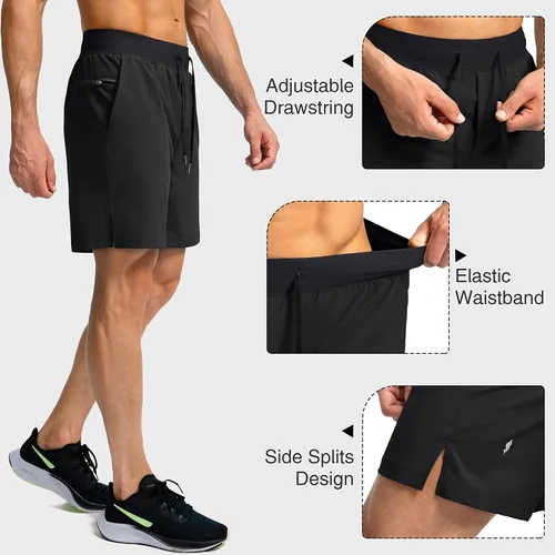 Miniatura 5 de Men's Running Shorts with Zipper Pockets 7 Inch Lightweight Quick Dry Gym Workout Athletic Shorts for Men