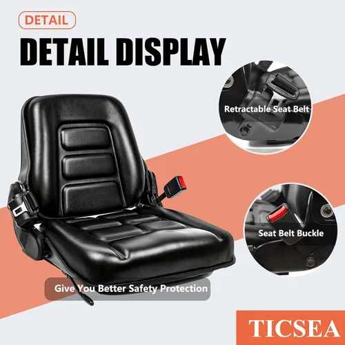 Miniatura 5 de Asiento universal de carretilla elevadora, asiento de tractor con cinturón de seguridad, respaldo ajustable e interruptor de posición del operador