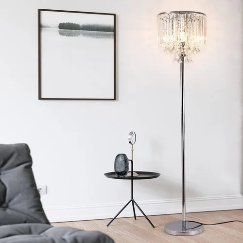 Miniatura 7 de beaysyty Modern Elegance - Lámpara de pie de cristal, interruptor de pie de encendido/apagado, 3 luces de cristal y cristal, lámpara de esquina