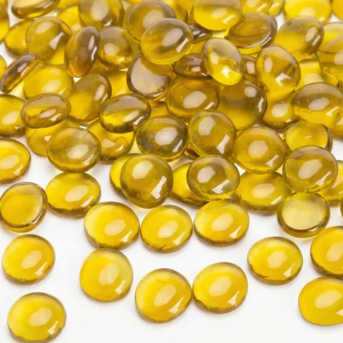 FUTUREPLUSX Canicas de vidrio plano de 5 libras, cuentas de relleno de jarrón amarillo ámbar, gemas planas, piedras de vidrio decorativas para