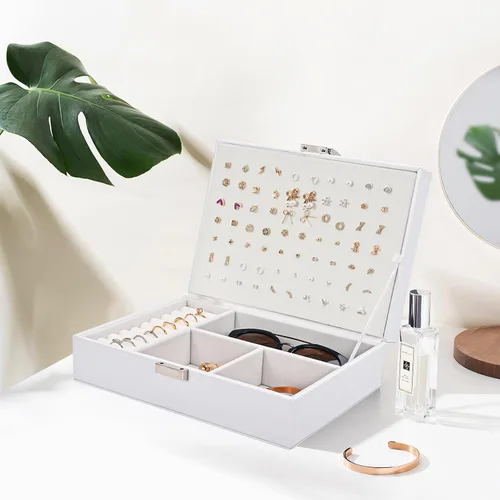 Miniatura 5 de Joyero organizador para mujeres y niñas, caja de joyería mejorada con 8 bolsas adicionales libres de deslustre, contenedor de almacenamiento
