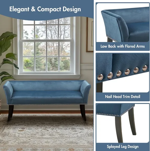Miniatura 3 de Madison Park Banco decorativo, tapizado con ribete de tachuelas y asiento acolchado, banco de entrada pequeño, banco de pie de cama con respaldo