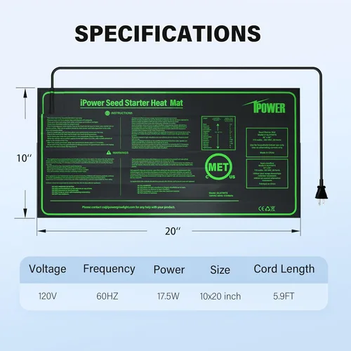 Miniatura 3 de iPower Alfombrilla térmica duradera e impermeable para plántulas, almohadilla hidropónica cálida para un inicio eficiente de semillas, uso