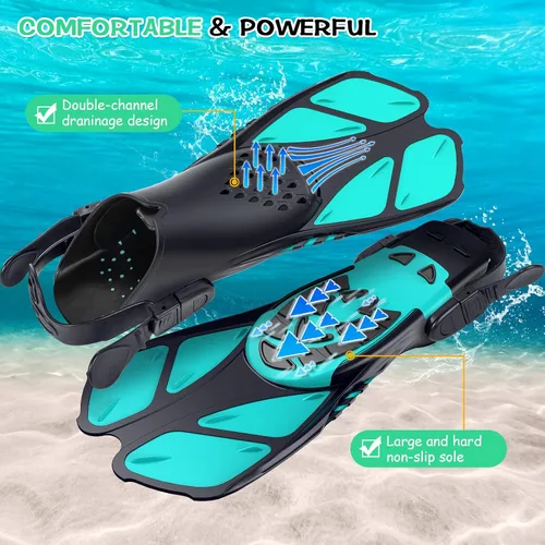 Miniatura 7 de Greatever Juego de esnórquel para adultos, azul, máscara, aletas, tubo, esnórquel seco, regalo ideal, máscara de buceo ajustable y aletas