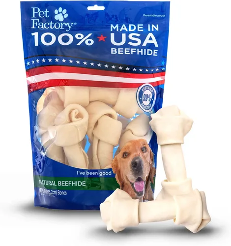 Miniatura 9 de Pet Factory Golosinas masticables para perros, 100% fabricadas en Estados Unidos, huesos anudados de 6 pulgadas, sabor a carne, 12 unidades/1 paquete