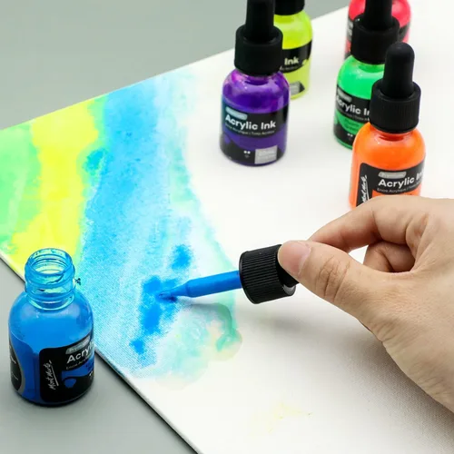 Miniatura 2 de Mont Marte Tinta acrílica premium de 6 piezas x 20 ml (0,7 fl.oz. EE.UU.), tintas acrílicas para artistas, colores fluoro, ideal para aerógrafo